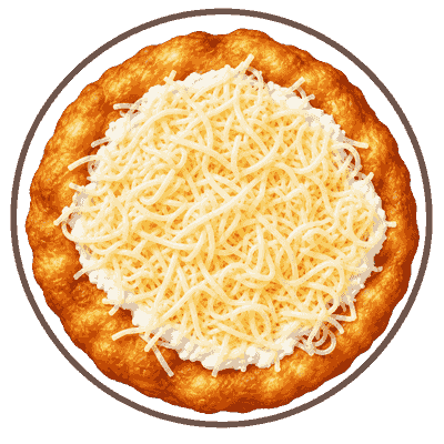 Round sour cream and cheese lángos